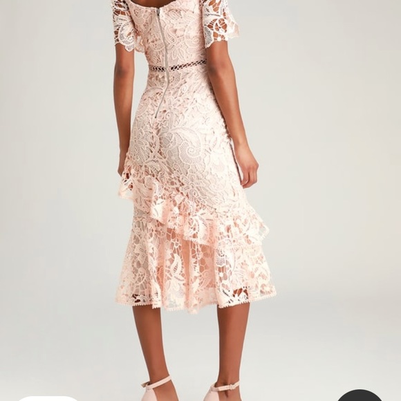 Blush Pink Lace Ruffled Wedding Guest Dress - Picture 2 of 11